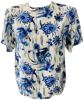 00's Silk Print Short Sleeve Blouse by Oscar De La Renta