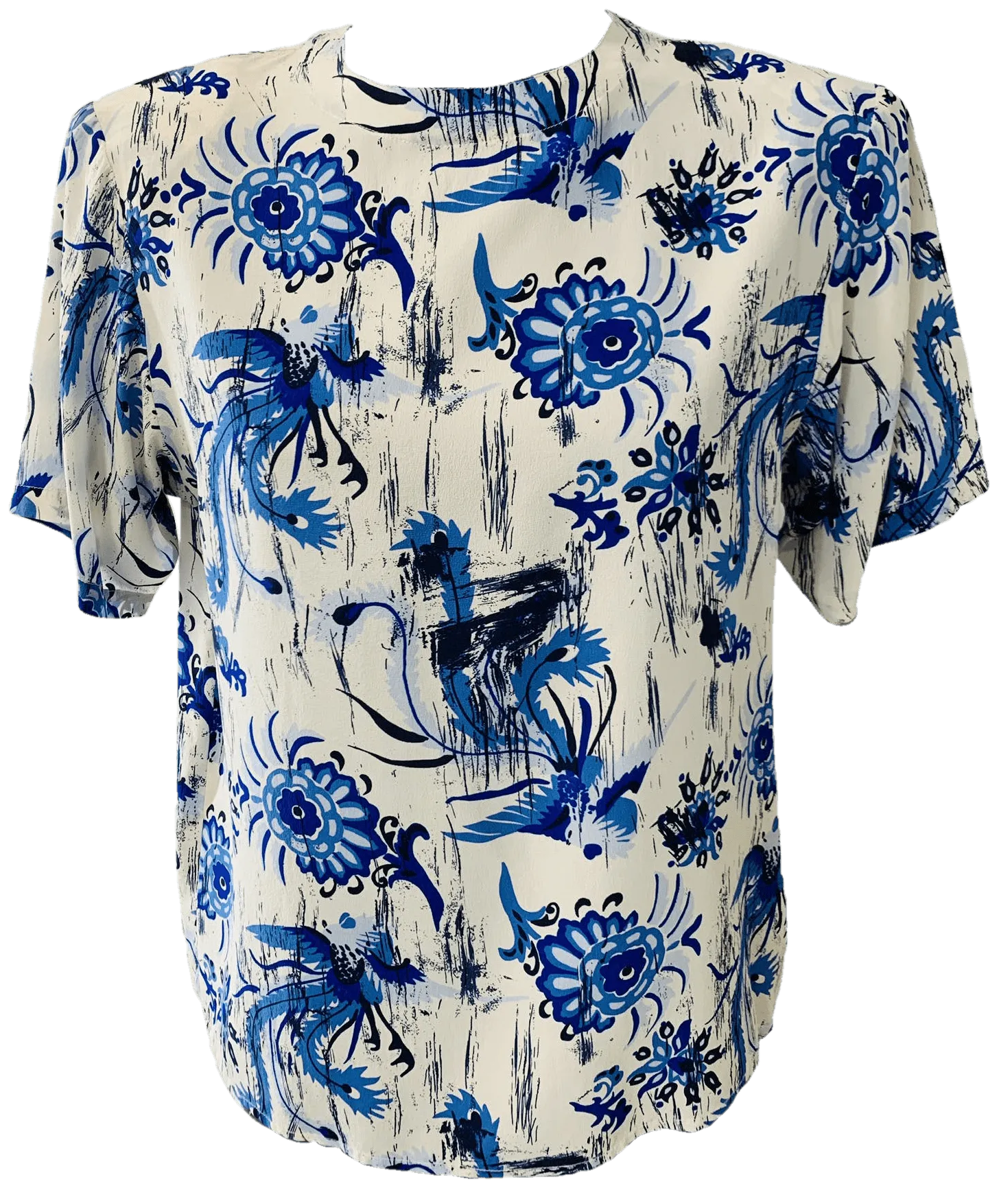 00's Silk Print Short Sleeve Blouse by Oscar De La Renta