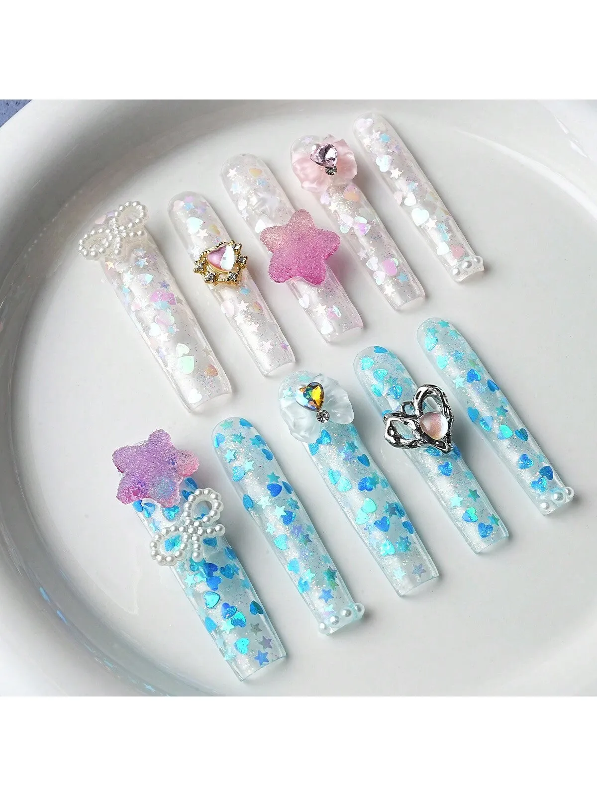 10 Pcs 100% Unique Handmade Transparent 3D Press On Nails