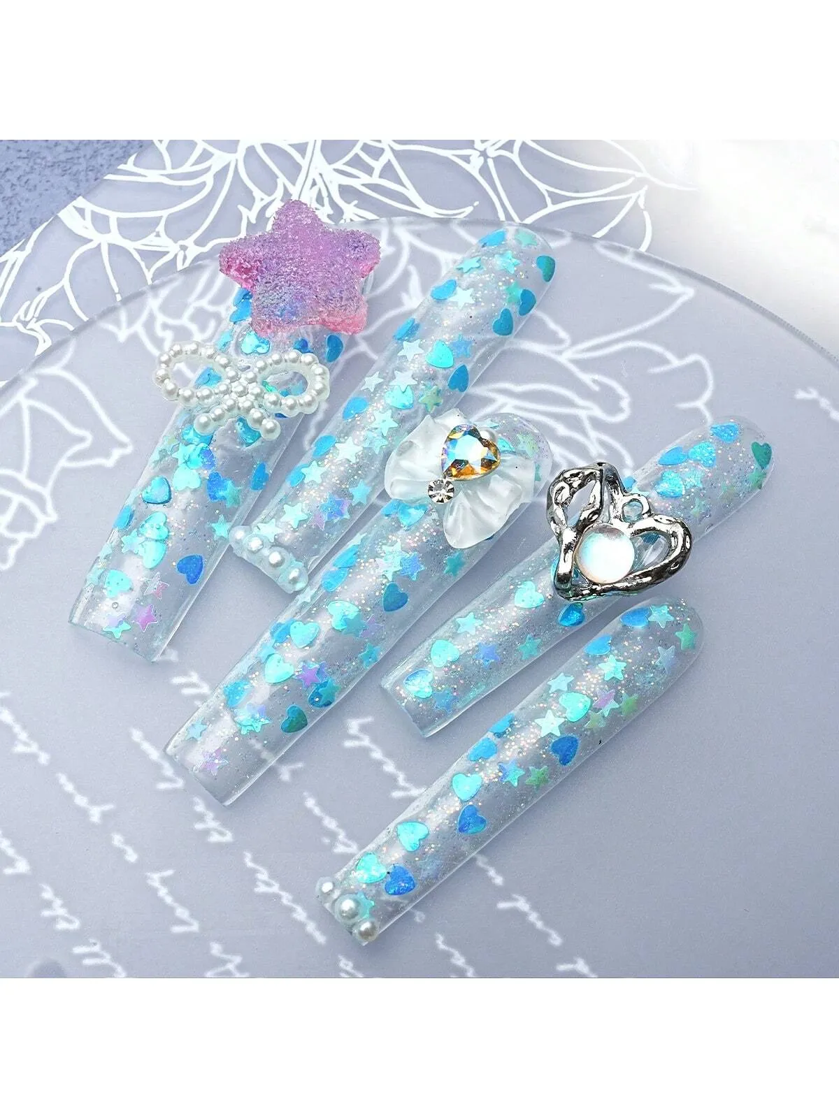 10 Pcs 100% Unique Handmade Transparent 3D Press On Nails