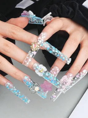 10 Pcs 100% Unique Handmade Transparent 3D Press On Nails