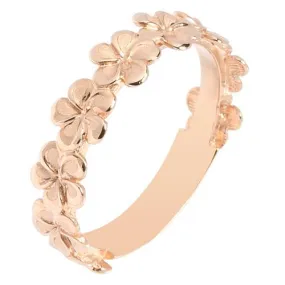 14K Pink Gold Plumeria Lei Ring Sandblast Polish Edge 5mm