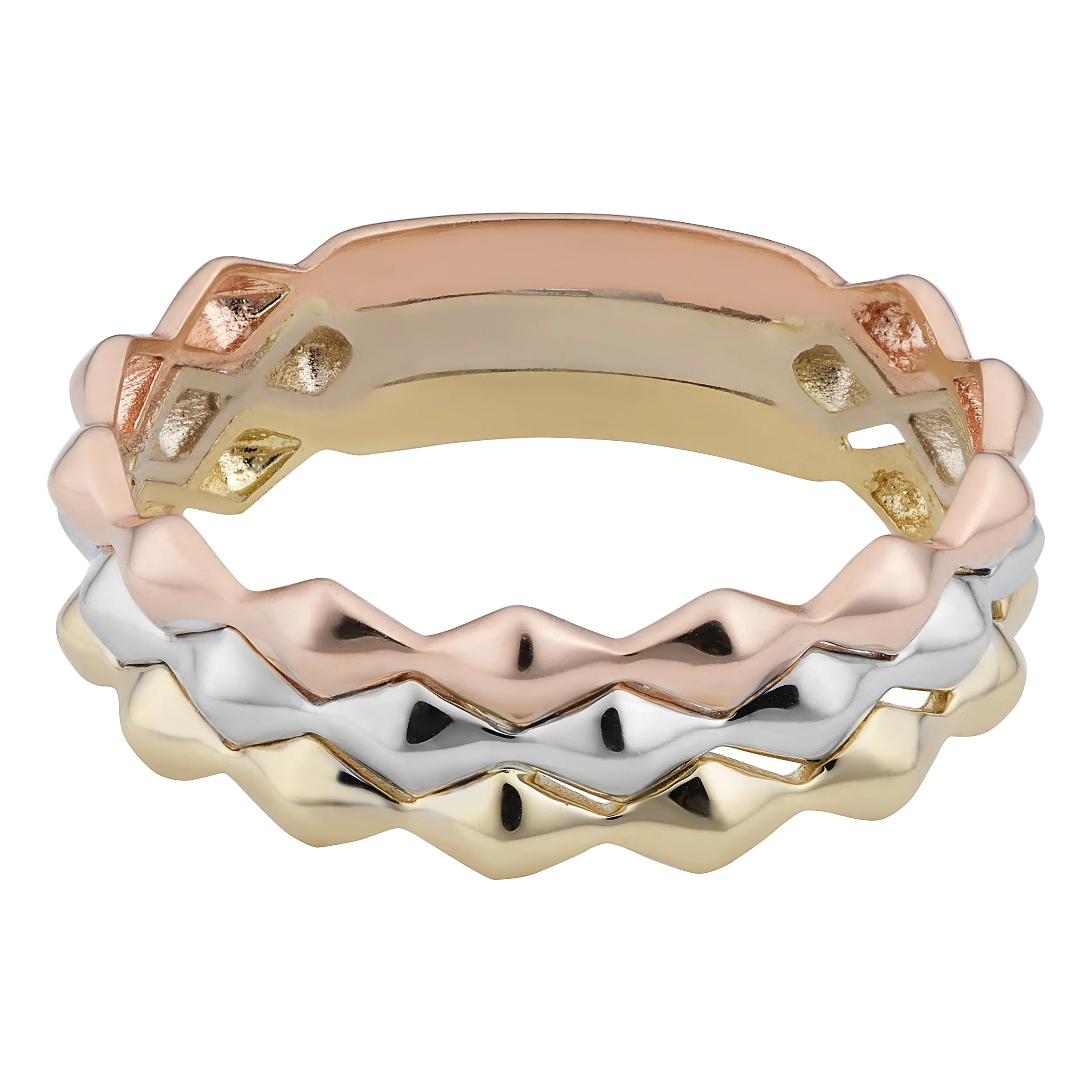 14k Tricolor Gold Triple Band Stackable Style Ring