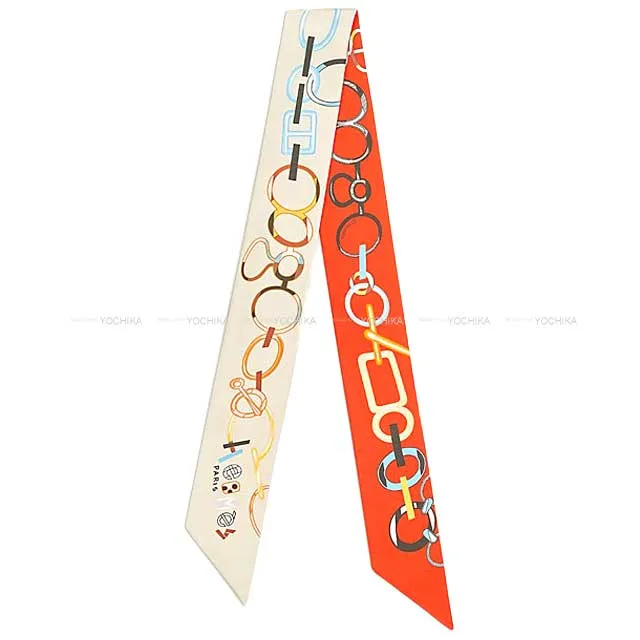 2023 SS HERMES scarf Twilly Do Re Boucles Cream/Rouge/Blue ciel Silk100%[BRAND NEW][Authentic]