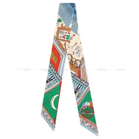 2023 SS HERMES scarf Twilly Objets de Curiosite BlueCiel/Vert/Vermillon Silk100%[BRAND NEW][Authentic]