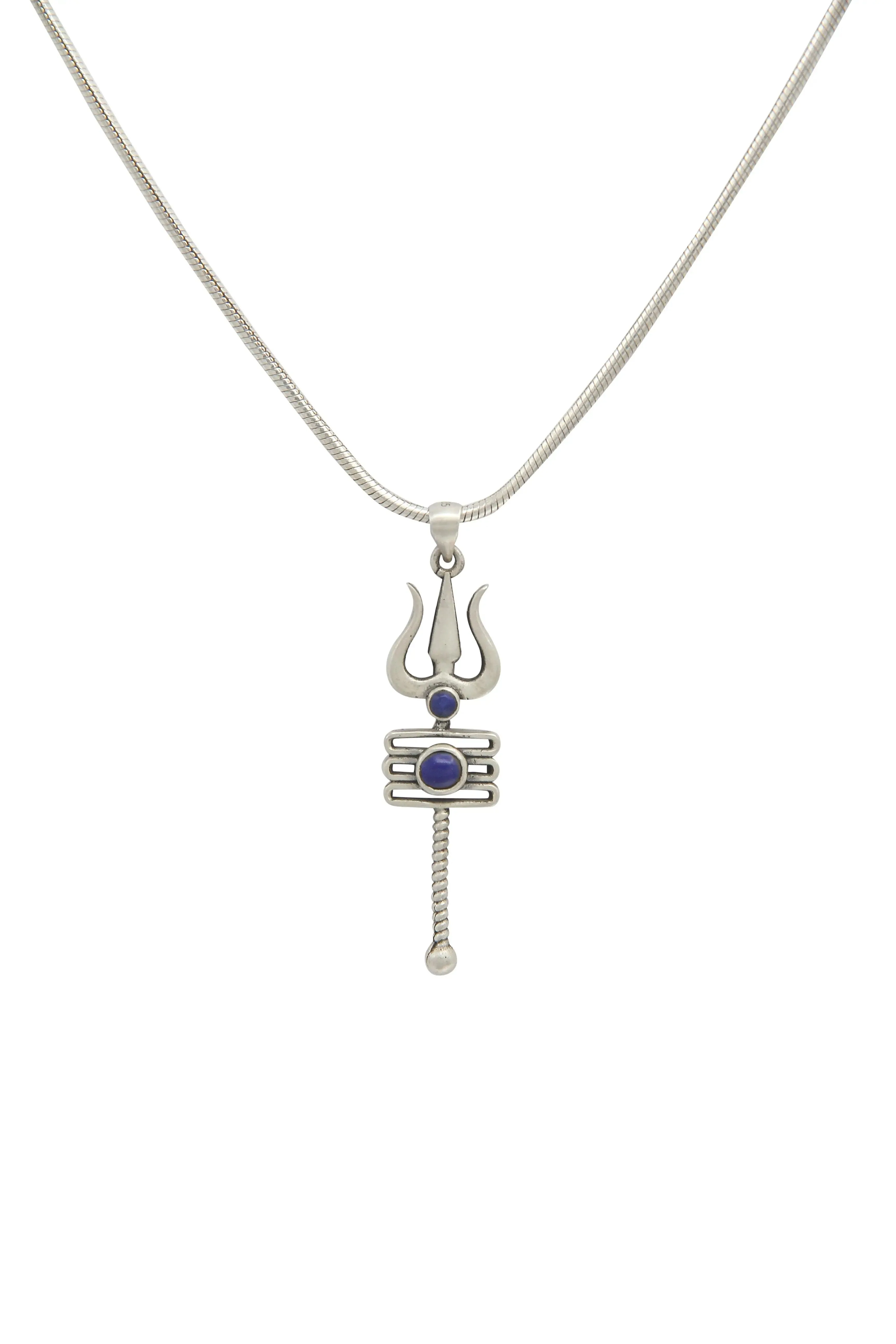 92.5 Silver Men's Blue Trishul Pendant