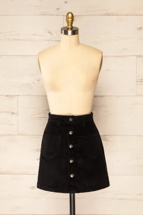 Acy Black | Short Corduroy Skirt w/ Buttons