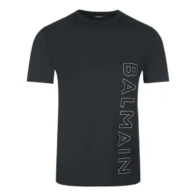 Balmain Brand Embossed Logo Black T-Shirt