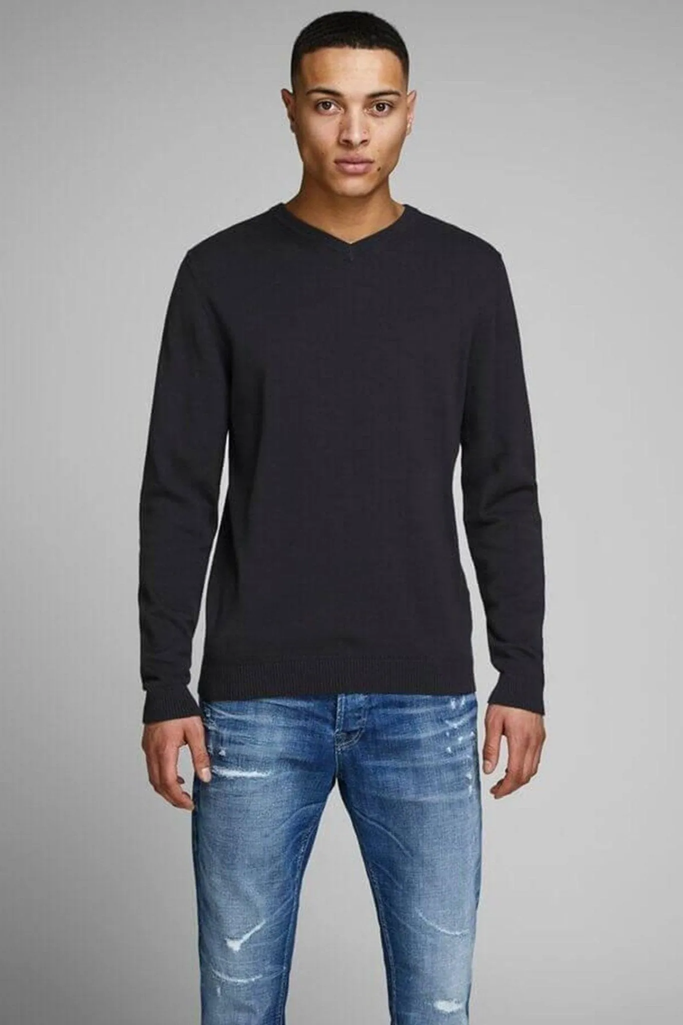 Basic knit v-neck - Sort