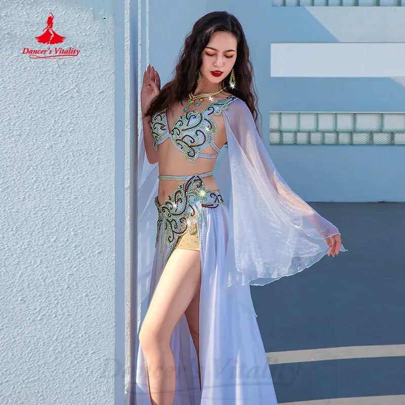 Belly Dance Costume Suit Women Senior Stones Bra Satin Long Skirt 2pcs Customsized Oriental Performance Suit Bellydance Outfit