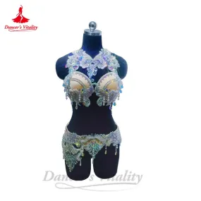 Bellydance Costume Set for Women Senior AB Stones Bra Top belt 2pcs Customsized Adult Child Oriental Belly Dancing Bra Set