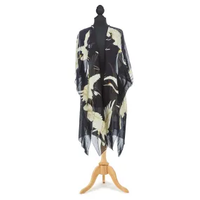 Black Heron Print Long Kimono