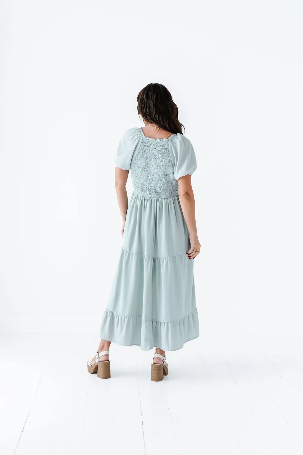 Brooklyn Floral Embroidered Dress In Sage