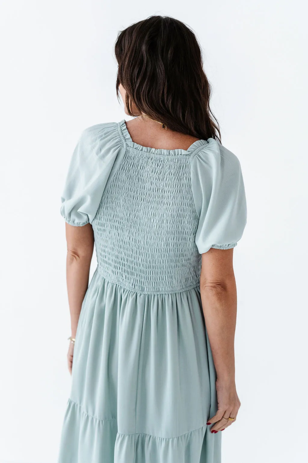 Brooklyn Floral Embroidered Dress In Sage