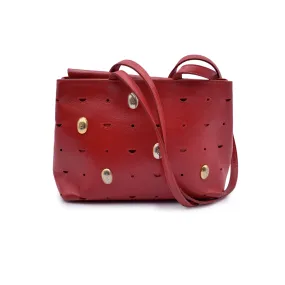 Cerruti 1881 Vintage Red Perforated Leather Tote Shoulder Bag