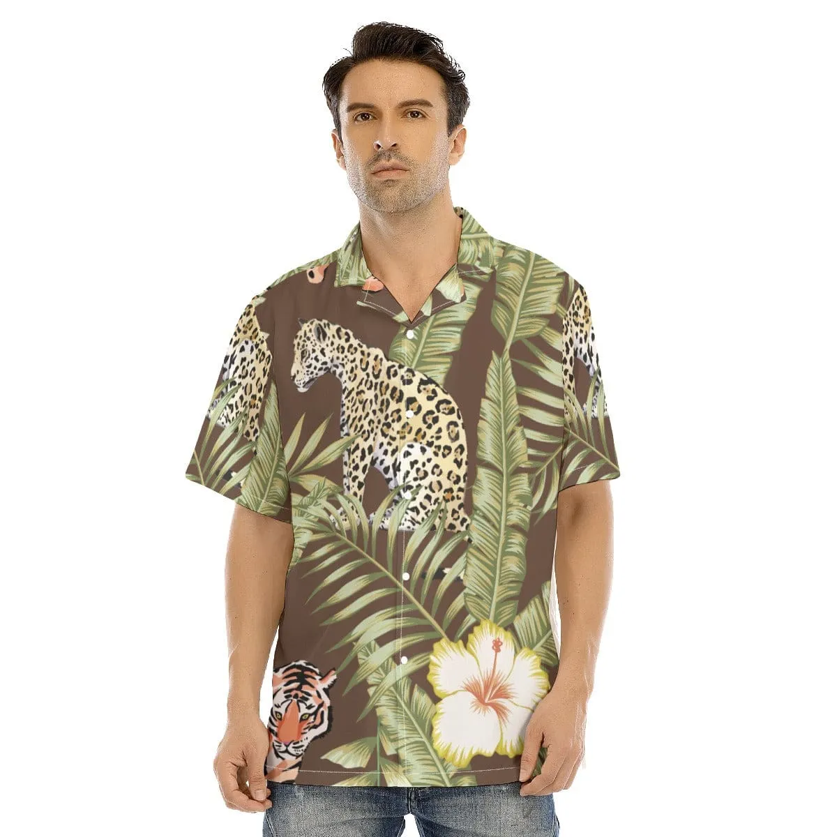 Cheetah Hibiscus - Men's Hawaiian Shirt With Button Closure