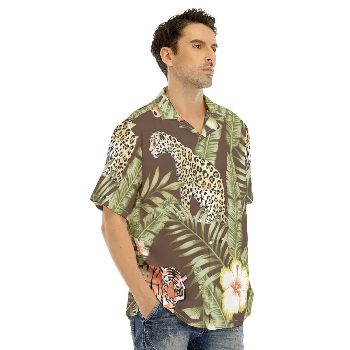 Cheetah Hibiscus - Men's Hawaiian Shirt With Button Closure