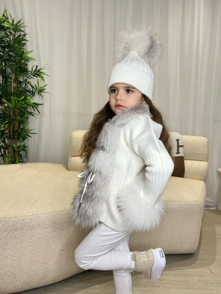 Childrens White/Two Tone Luxury Fur Cardigan