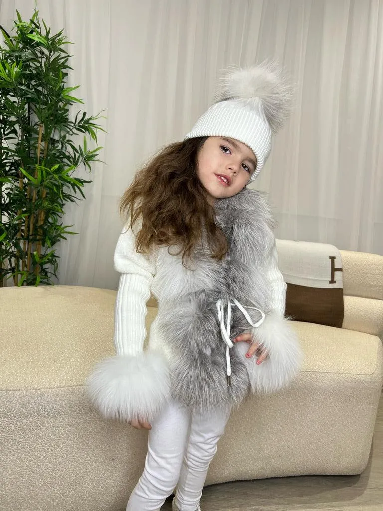 Childrens White/Two Tone Luxury Fur Cardigan