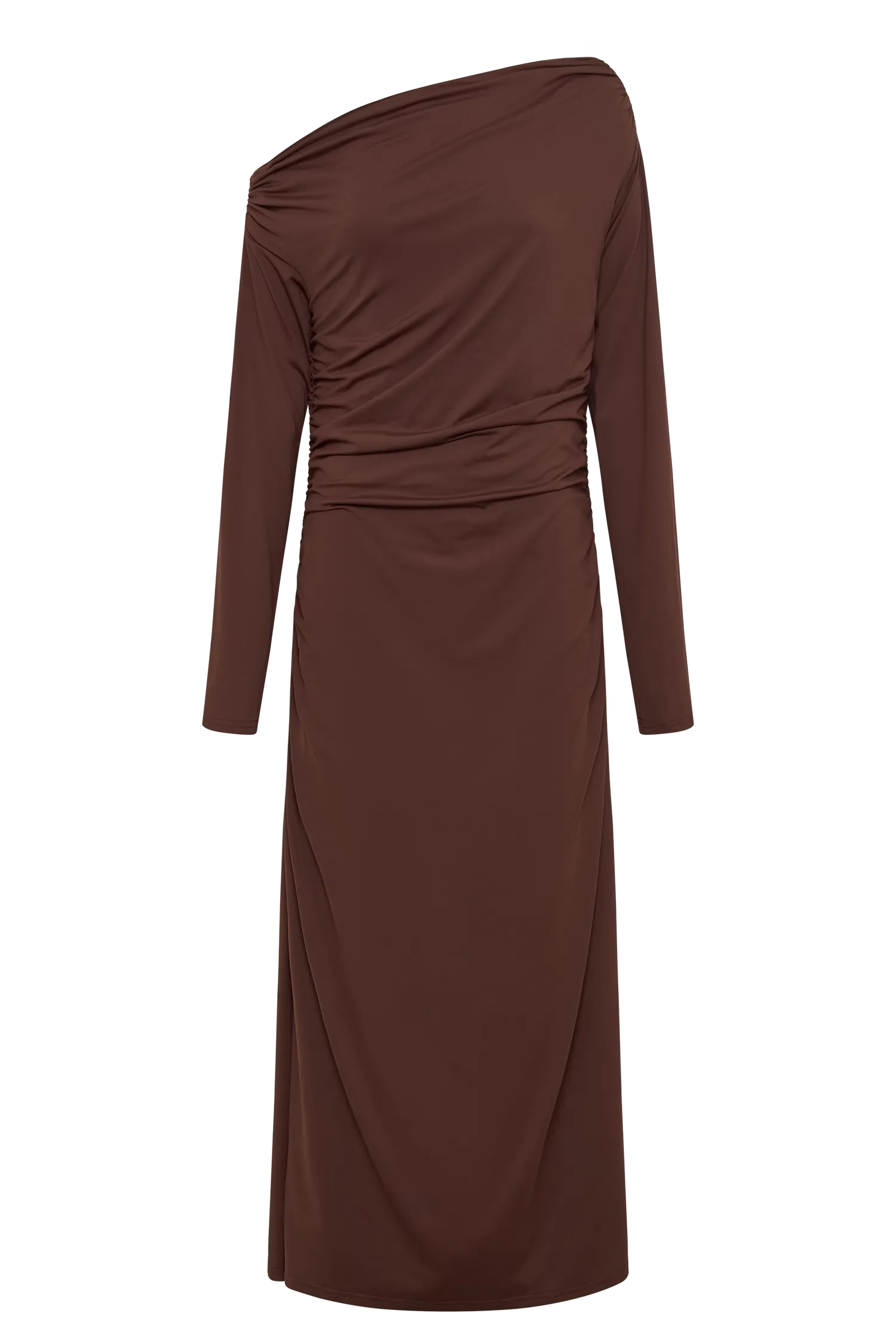 Christabel Recycled Nylon Ruched Midi Dress - Chocolate