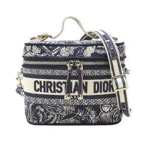 Christian Dior Travel 2way Vanity Small Top Handle Blue/Blanc (White) Toile de Jouy Jacquard Silver HW S5480VTDT_M808[EXCELLENT][Authentic]