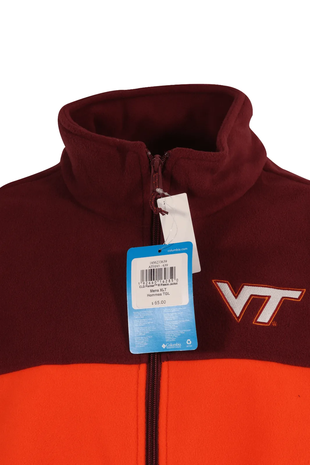 Columbia Men's Fleece Jacket CLG Flanker III Virginia Tech Hokies L/S (478)