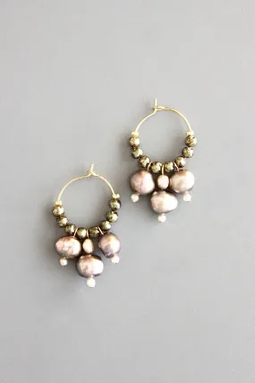 David Aubrey Jewelry - ATHE02 Glass and fresh water pearl hoop earrings