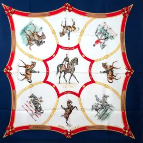 Ecole Francaise d'Equitation Hermes Scarf by Jean de Fougerolle and COLONEL G. MARGOT 90 cm Silk Twill RARE