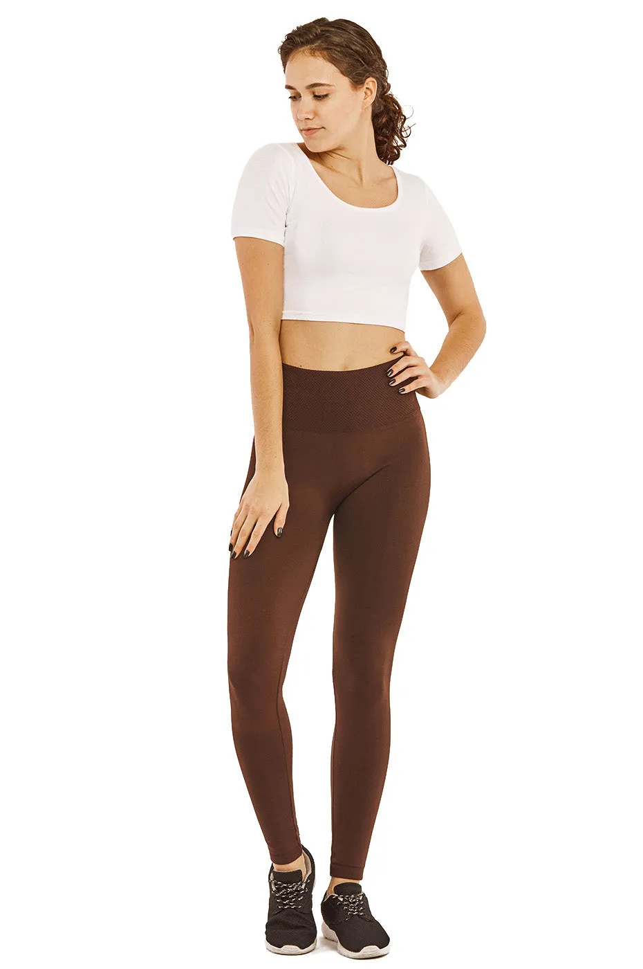 ET TU LADIES HIGH WAIST FLEECE EXTRA-WIDE BAND LEGGINGS (TX701E)