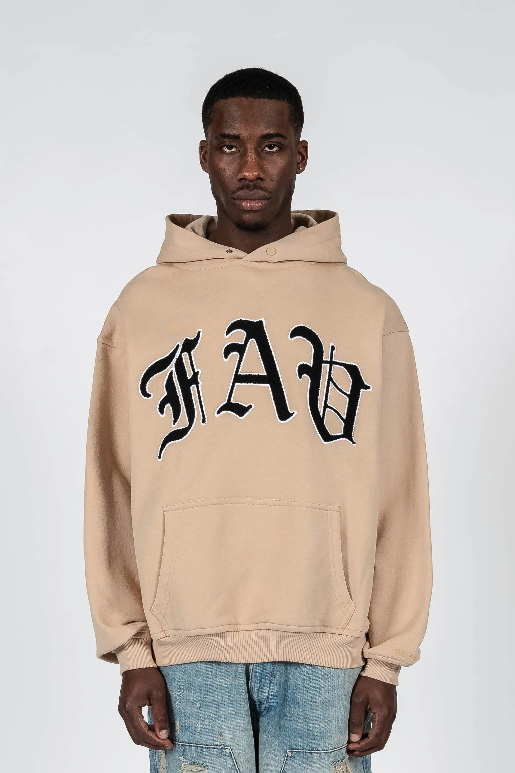 FAV FROTTEE BEIGE SNAP BUTTON HOODIE