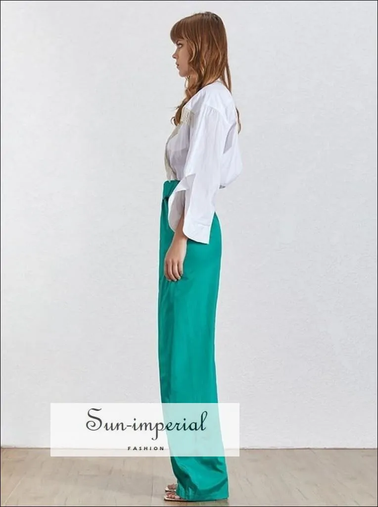 Giselle Pants - Solid Trousers for Women High Waist Wide Leg Warp Pants