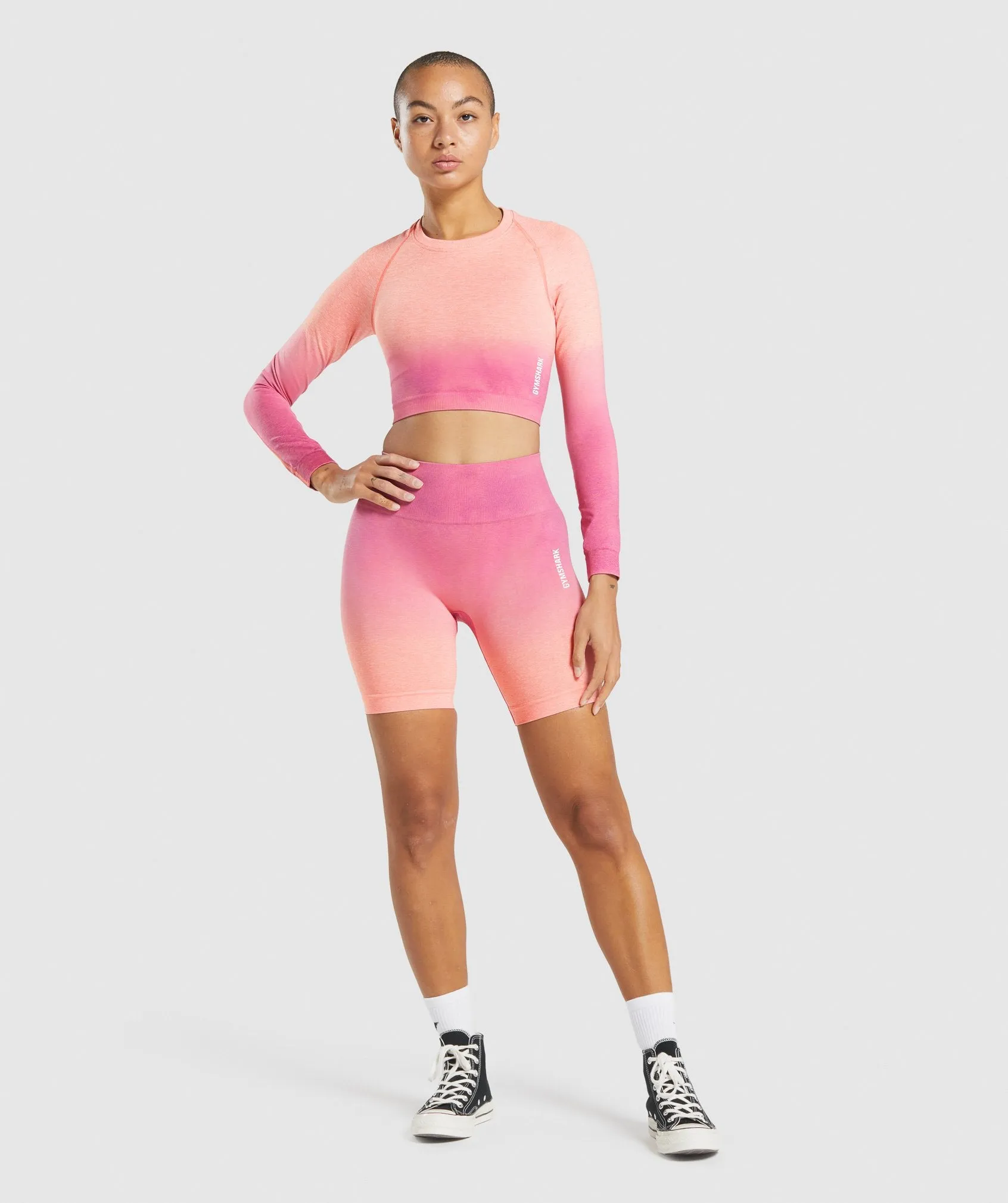 Gymshark Adapt Ombre Seamless Long Sleeve Crop Top - Orange Marl/Pink