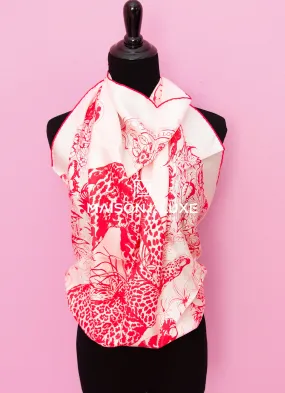 Hermes "Tatouage Jungle Love" Pink Twill Silk 90 cm Scarf