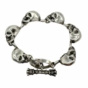 KING BABY Vintage Unisex 6-Skull Sterling Silver & Precious Stone Bracelet - Silver