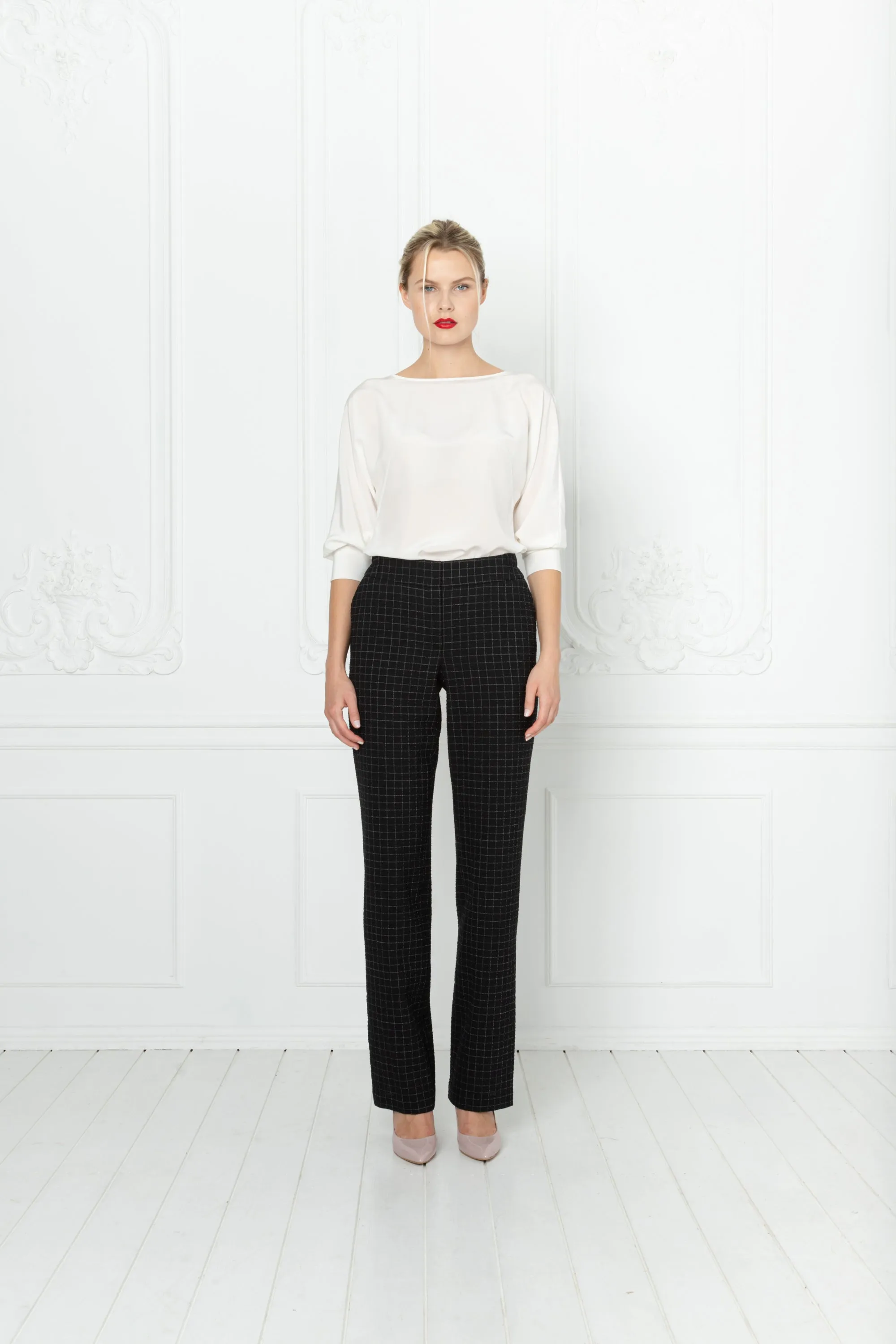 LIPARIS BLACK WOOL SEERSUCKER CLASSICAL PANTS