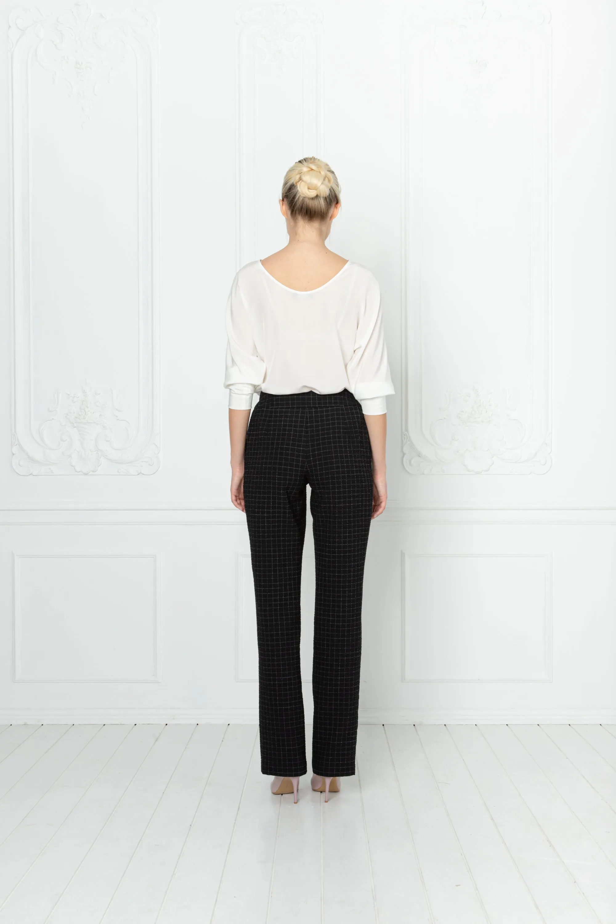 LIPARIS BLACK WOOL SEERSUCKER CLASSICAL PANTS