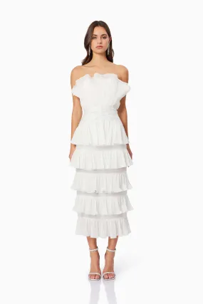 Maya Pleated Midi Dress in White