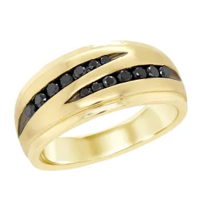 MEN'S YELLOW GOLD FASHION RING WITH BLACK DIAMONDS, .50 CT TW