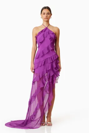 Mia Halterneck Maxi Gown In Purple