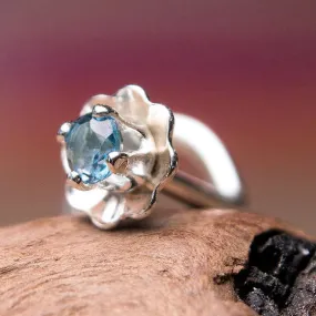 Mini Flower Nose Stud with Blue Topaz Gemstone