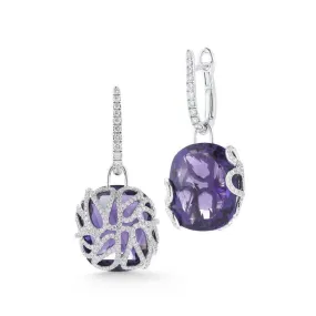 Miseno - Sea Leaf - Drop Earrings with Diamonds, Amethyst, and 18k White Gold