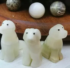 Natural white Jade gemstone dog