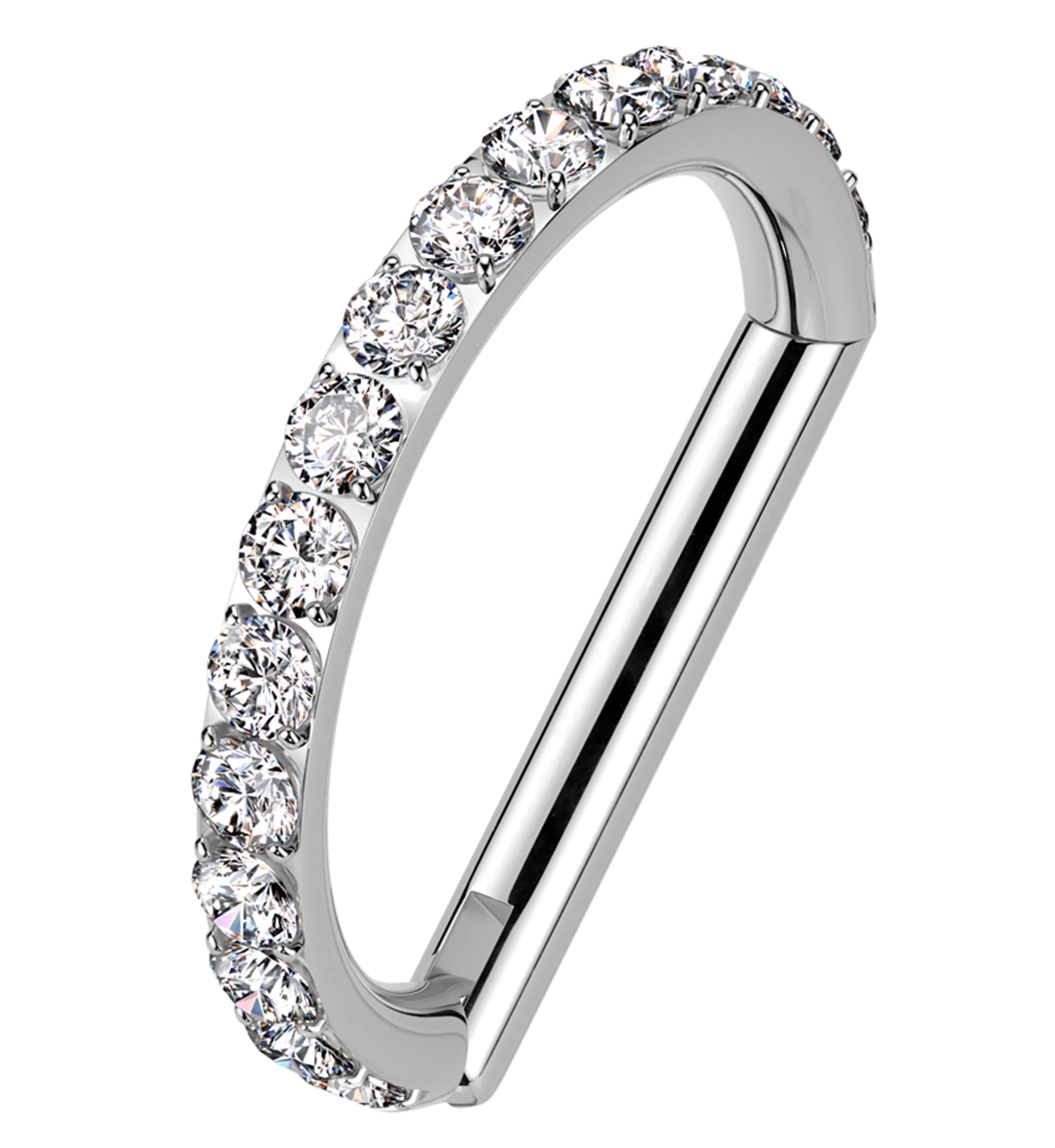 Outward Facing Deca Clear CZ Titanium D-Shaped Hinged Segment Ring