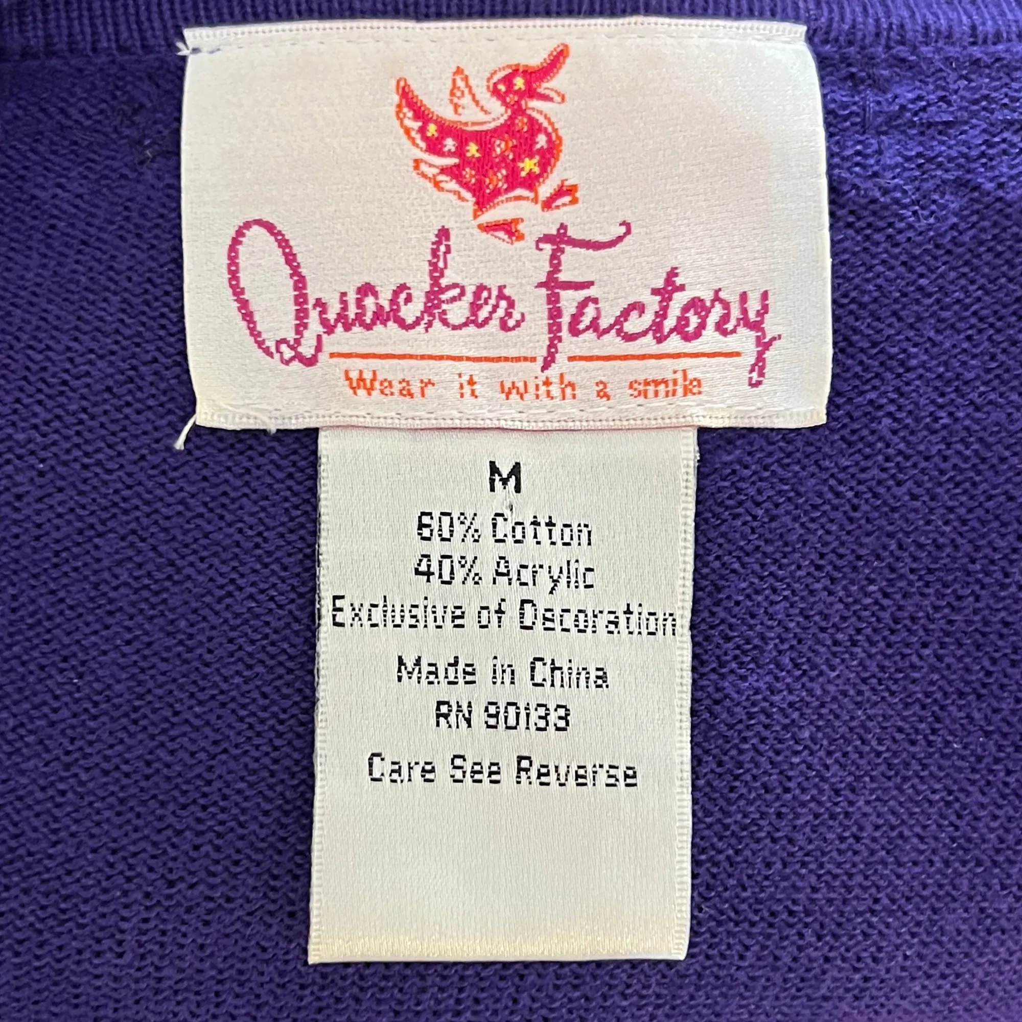 Quacker Factory Purple Bead, Pearl and Rhinestone Embellished Knit Pullover Sweater Top - M