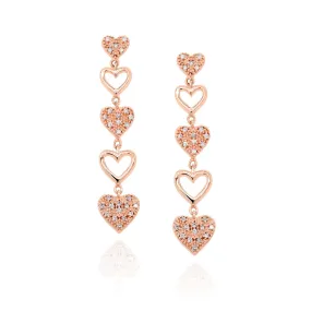 ROSE GOLD AND DIAMOND HEART SHAPED DANGLE EARRINGS