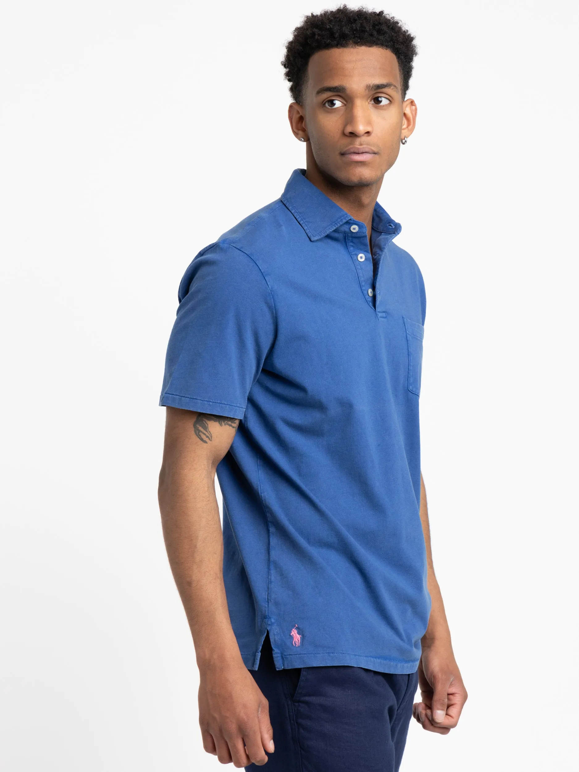 Royal Blue Classic Fit Cotton-Linen Polo Shirt