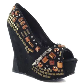 Toi Et Moi Mango-06 Embellished Peep Toe Platform Wedge