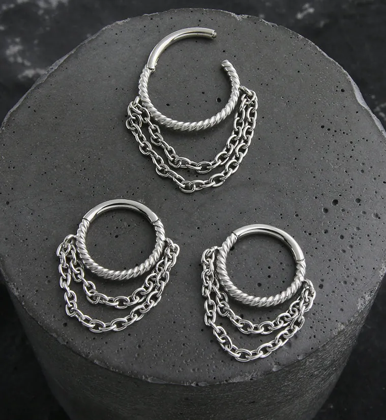 Twine Double Dangle Chain Stainless Steel Hinged Segment Ring