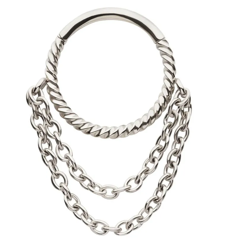 Twine Double Dangle Chain Stainless Steel Hinged Segment Ring