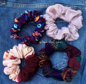 Unique Hair Scrunchies Set  - Burgundy Blush